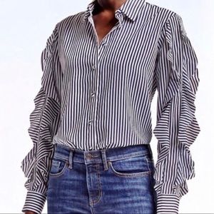 Banana Republic Navy Striped Ruffles Sleeve top